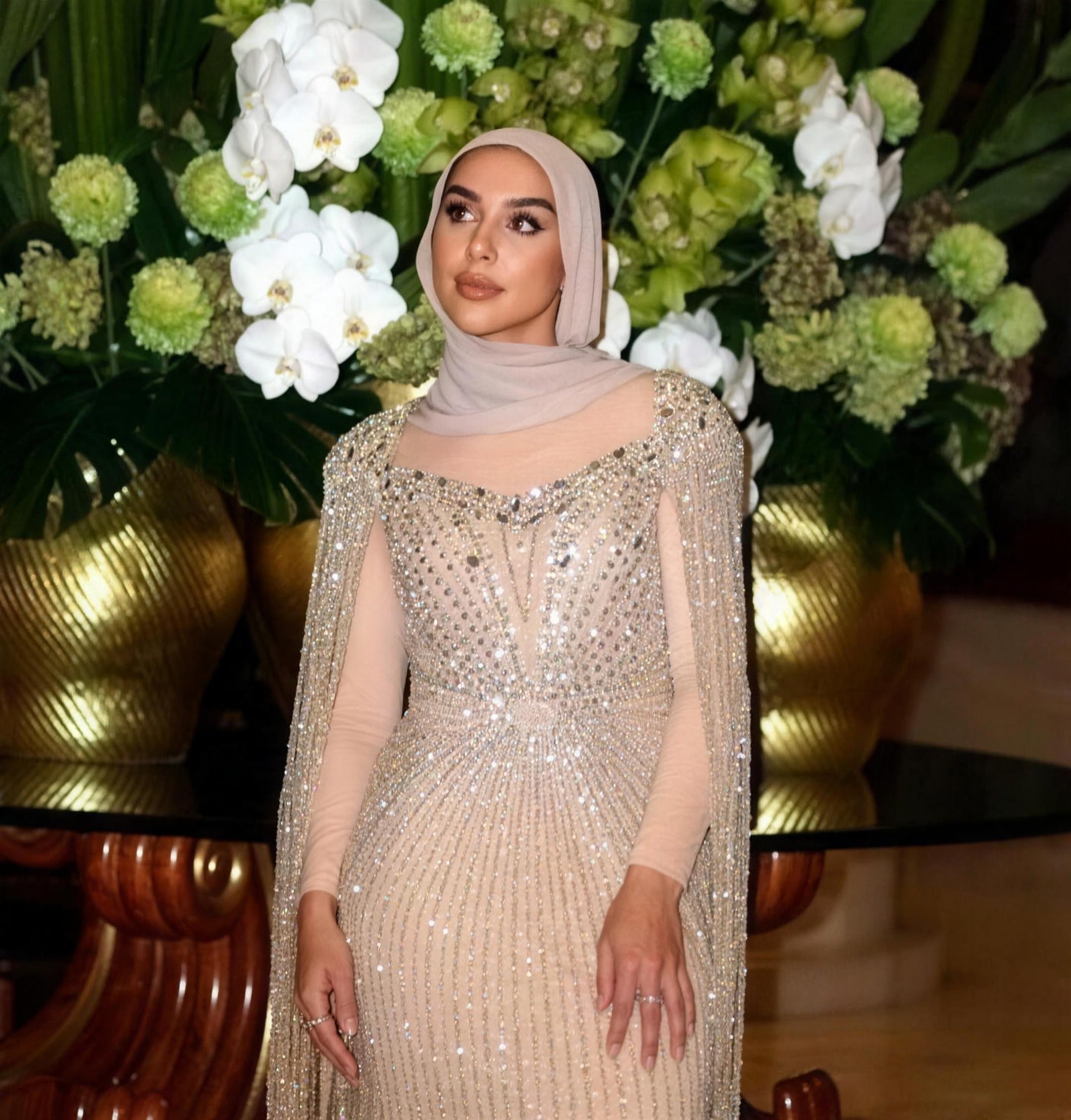 Black-lace modest evening gown by RAIÉ Couture