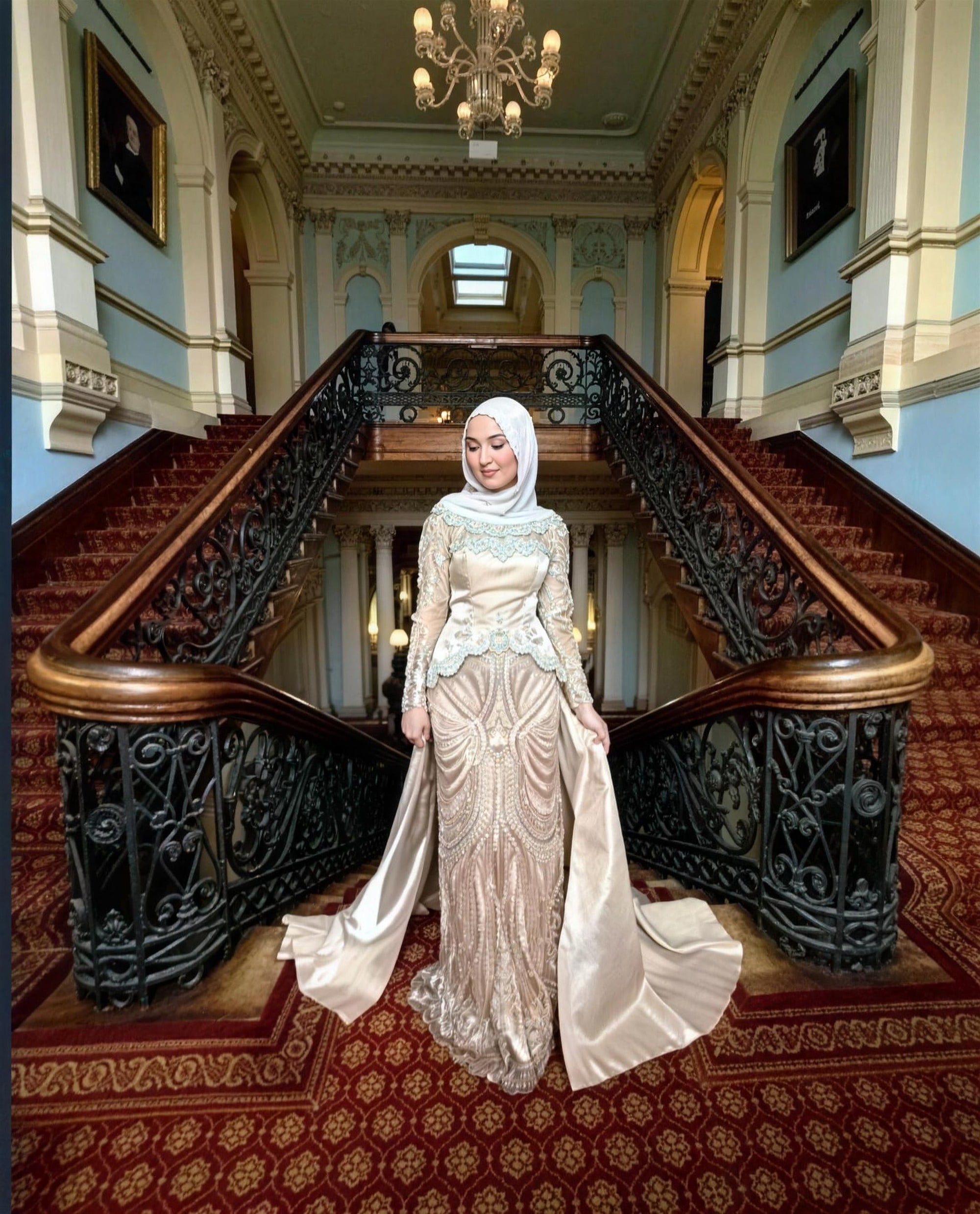 Black-lace modest evening gown by RAIÉ Couture